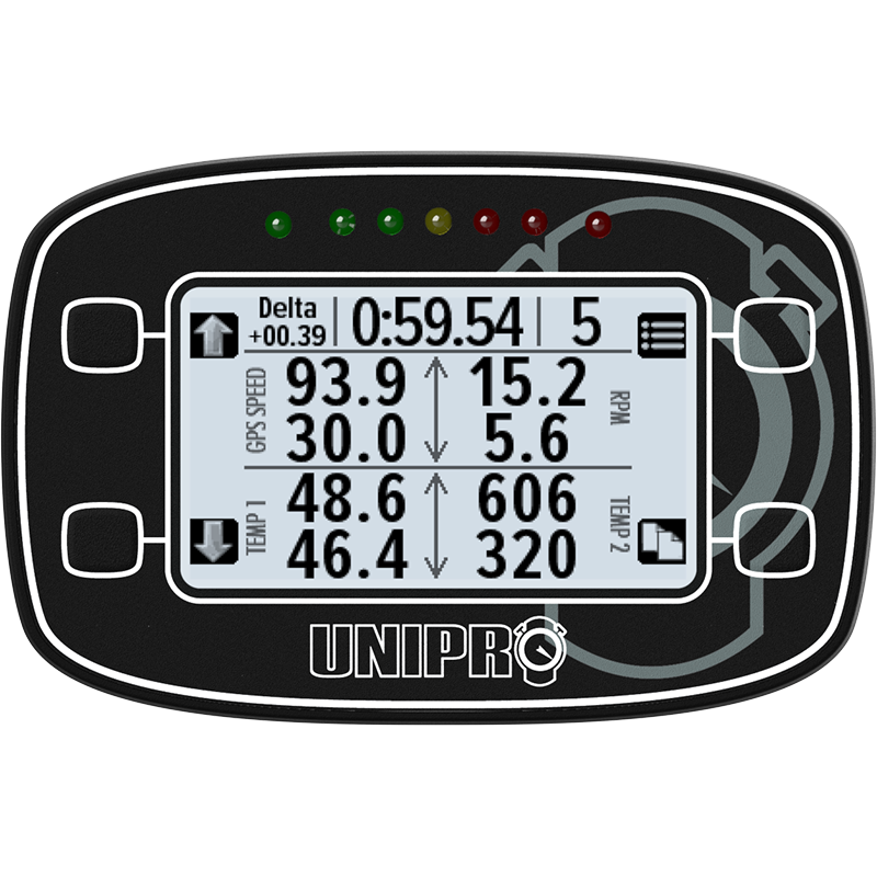 Unipro UniGo One run mode and lap analysis screen